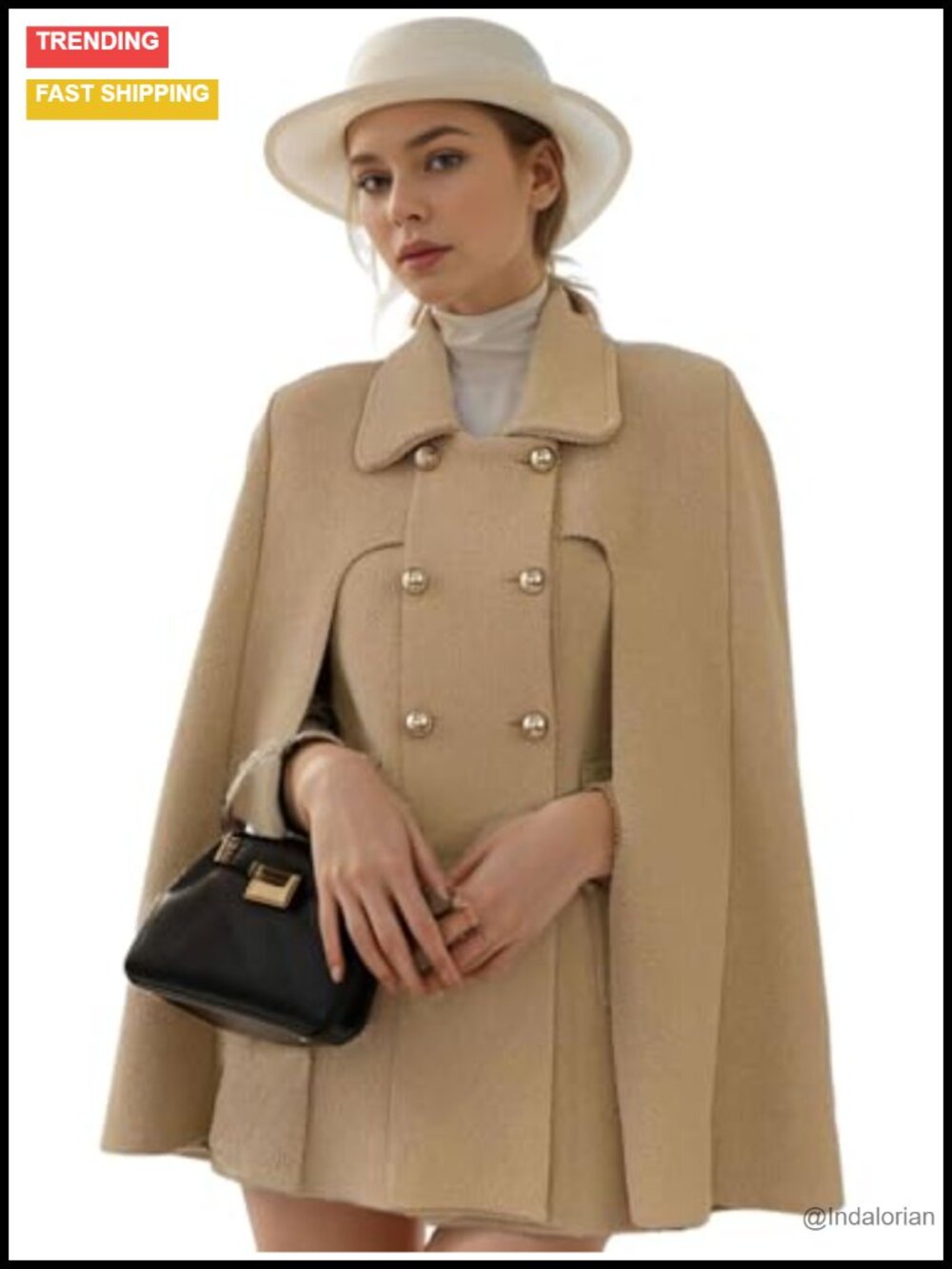 Wool Blend Cape Poncho Jacket Double-Breasted Sleeveless Flowy Cloak Coat